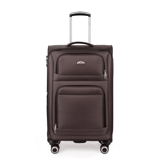 26" Softside Medium Checked Luggage Lightweight Expandable Suitcase with Spinner Wheels & TSA Lock,Coffee - WD1622