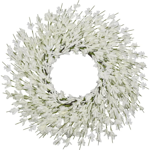 26" Spring Wreath for Front Door, Easter Valentines Wild Floral Summer Wreaths, Mantel Porch Wall Wedding Living Room Home All Season Decor (White-x)