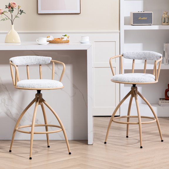 26'' Swivel Bar Stools, Open Back Design, Beige / Comfortable Seating in Bedrooms