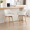 thumbnail image 1 of 26'' Swivel Bar Stools Set of 2, Counter Height Bar Chairs with Curved Back, Upholstered Sherpa Counter Stool with Wood Legs for Kitchen Island, White, 1 of 9