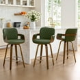 thumbnail image 1 of 26" Swivel Bar Stools Set of 3, 360° Counter Height Bar Stool with Back & Arms, Farmhouse Upholstered Barstool with Walnut Frame Faux Leather Counter Chair for Kitchen Island Green, 1 of 13