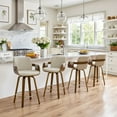 thumbnail image 1 of 26" Swivel Bar Stools Set of 4, 360° Counter Height Bar Stool with Back & Arms, Farmhouse Upholstered Barstool with Walnut Frame Faux Leather Counter Chair for Kitchen Island Griege, 1 of 12