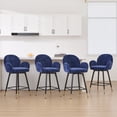 thumbnail image 1 of 26" Swivel Bar Stools Set of 4, Counter Height Bar Stools with Full Back and Arms Polyester Fabric Barstools Modern 3.15 "Thick Upholstered Counter Stools for Kitchen Island, Blue, 1 of 12