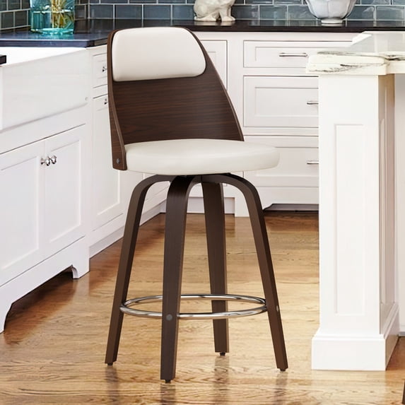 26'' Swivel Counter Height Bar Stool with Backs Mid Century Bar Stools for Kitchen Island, White