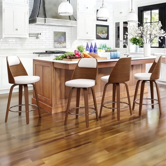 26" Swivel Counter Height Bar Stools Set of 4 with Backs, Mid Century for Kitchen Island, White