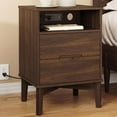thumbnail image 1 of 26" Tall Wood Nightstand with Charging Station & USB-C, Mid Century Modern Bedside Table with Solid Wood Legs, Dark Walnut Finish with 2 Drawers, 1 of 10
