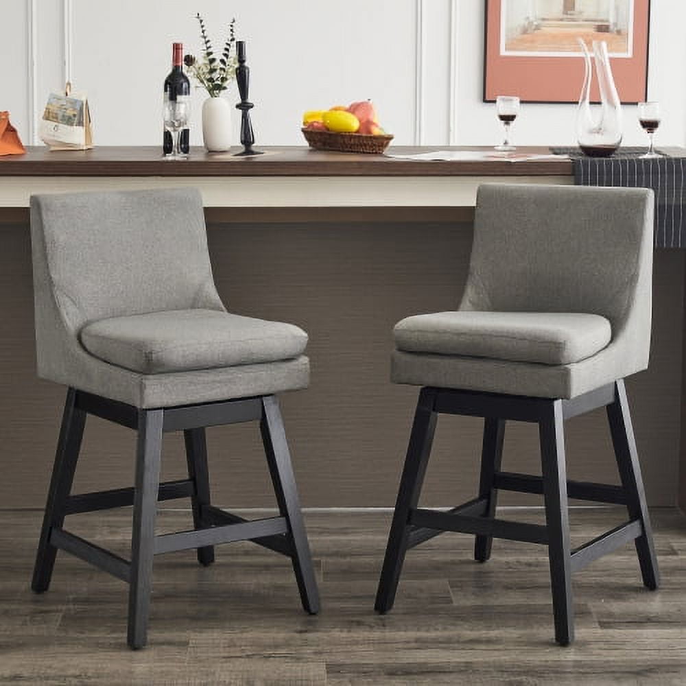 26" Upholstered Swivel Bar Stools Set of 2, Modern Linen Fabric Bar