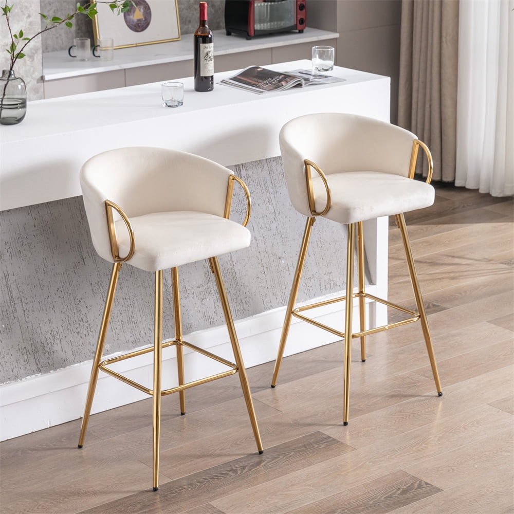 26" Velvet Bar Stools Set of 2, Adjustable Counter Height Barstools ...