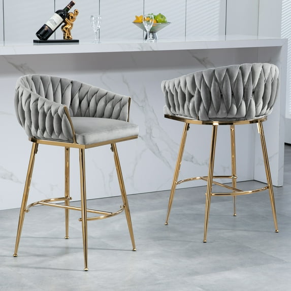 26'' Counter height bar stools Set of 2 kitchen island counter bar stool with hand- wave back, golden chromed base and footrest