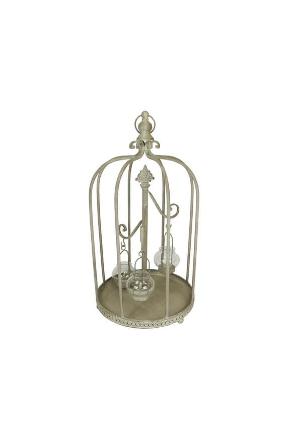 26" Vintage Rose Antique-Style Distressed Gray-Washed Taupe Metal Birdcage Tea Light Candle Holder
