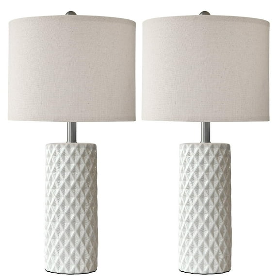 26" Vintage White Table Lamps Set of 2 - Ideal for Living Room, Night Stands, Bedside & End Tables in Bedroom