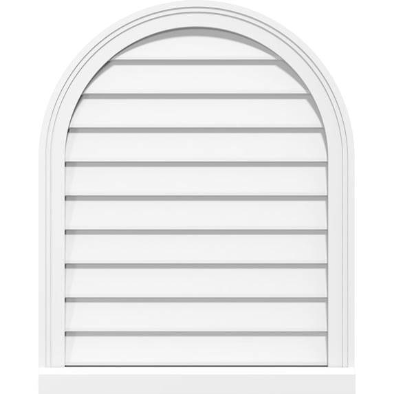 26"W x 18"H Round Top Surface Mount PVC Gable Vent: Non-Functional, w/ 2"W x 2"P Brickmould Sill Frame