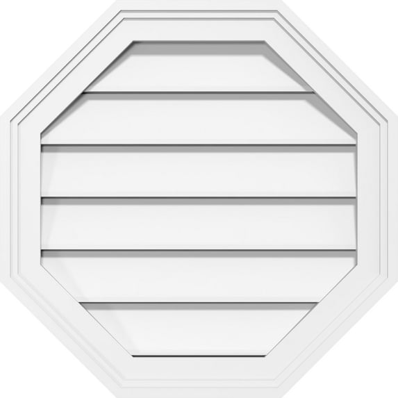 26"W x 26"H Octagonal Surface Mount PVC Gable Vent: Functional, w/ 2"W x 1-1/2"P Brickmould Frame