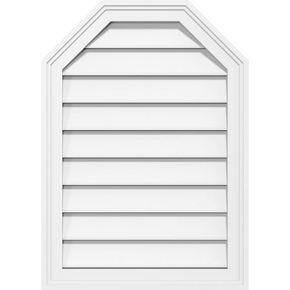 26"W x 26"H Octagonal Top Surface Mount PVC Gable Vent: Functional, w/ 2"W x 1-1/2"P Brickmould Frame