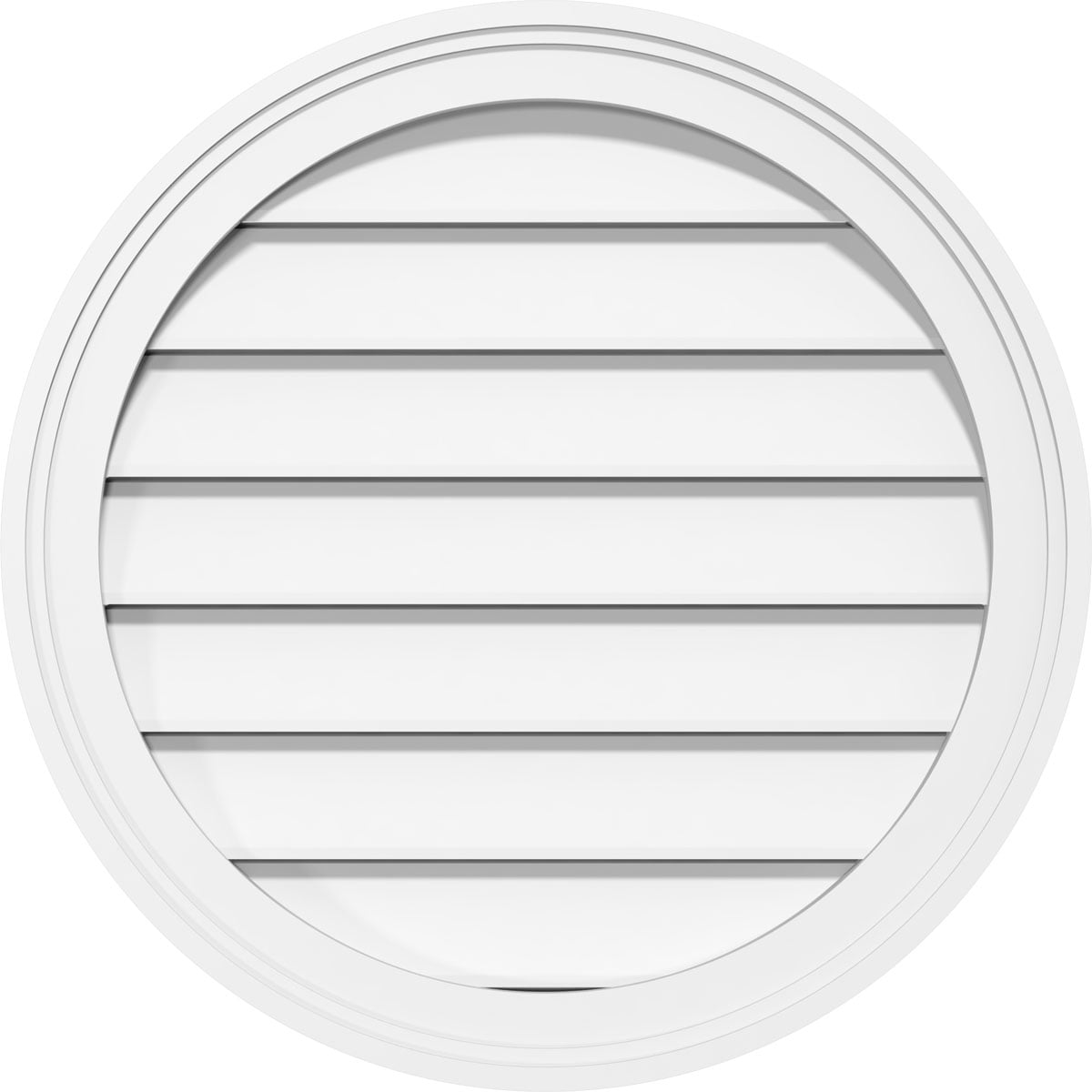 26"W x 26"H Round Surface Mount PVC Gable Vent: Functional, w/ 2"W x 1-1/2"P Brickmould Frame