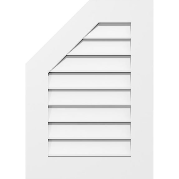 26"W x 28"H Half Octagon Top Left Surface Mount PVC Gable Vent: Functional, w/ 3-1/2"W x 1"P Standard Frame