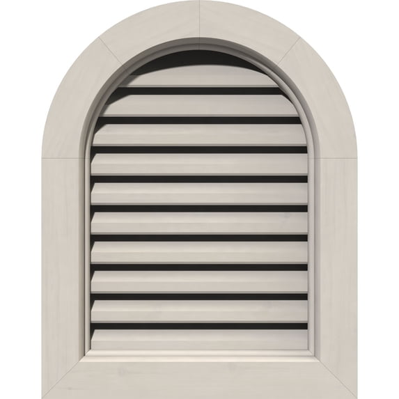 26"W x 32"H Round Top Gable Vent (31"W x 37"H Frame Size): Primed, Functional, Smooth Western Red Cedar Gable Vent w/ Brick Mould Face Frame