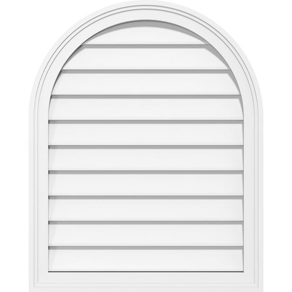 26"W x 40"H Round Top Surface Mount PVC Gable Vent: Non-Functional, w/ 2"W x 1-1/2"P Brickmould Frame