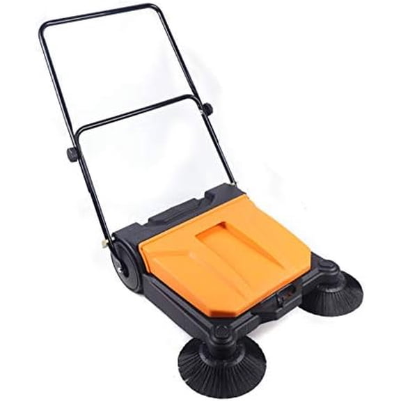 26" Walk-Behind Hand Push Floor Sweeper, Industrial Walk-Behind Floor Board Sweeping Cleaning Machine Commercial 360Spin Walk-Behind Floor Sweeper Cleaner, Yellow & Black