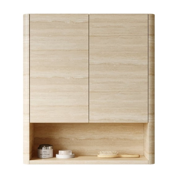 26" Wall-Mounted Bathroom Cabinet, with Doors, Shelf and Open Storage Compartment Over The Toilet Storage Cabinet for Bathroom, Kitchen, Laundry Room, Roma Travertine-Pattern Finish