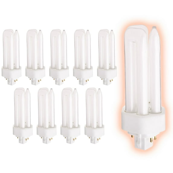 26 Watt CFL Light Bulbs | 4 Pin GX24Q-3 Base 3500K Neutral White | 26W High Output 1800 Lumens | Triple Tube Compact Fluorescent Light Bulbs Plug-in | 10 Pack by GoodBulb