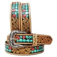 thumbnail image 1 of 26  Western Antique Basket Weave Tooled Beaded Full-Grain Leather Belt 26FK56, 1 of 4