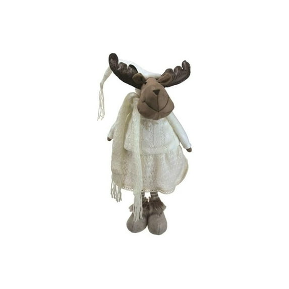 26" White and Brown Standing Girl Moose Decorative Christmas Tabletop Figure