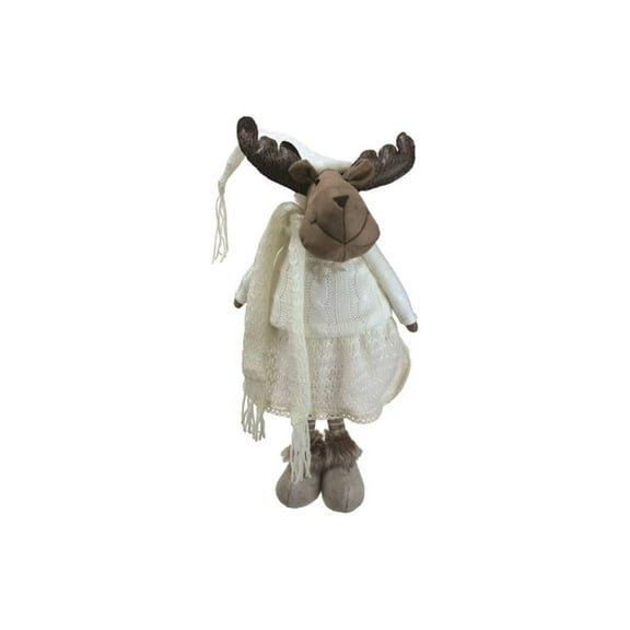 26" White and Brown Standing Girl Moose Decorative Christmas Tabletop Figure