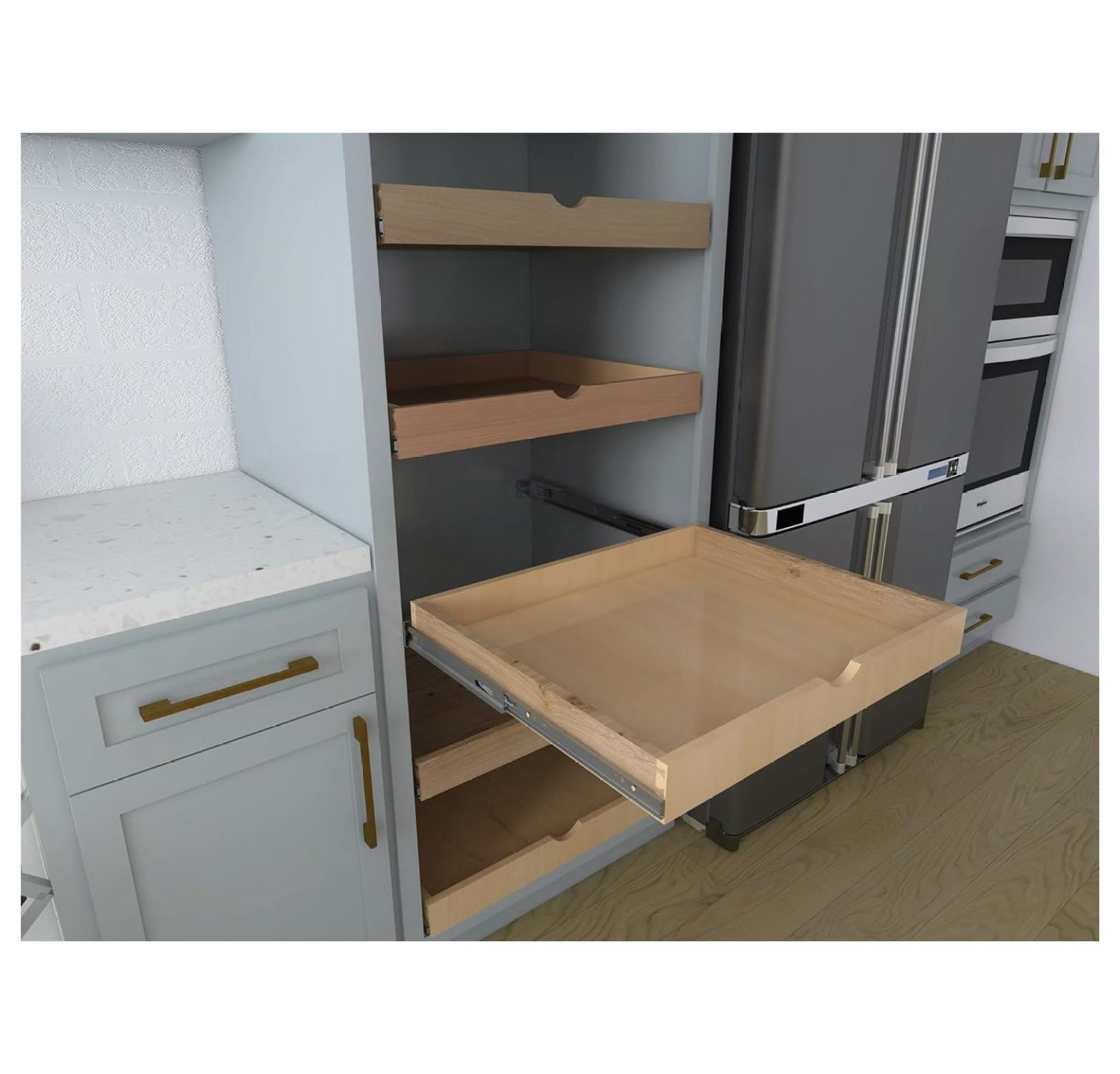 26'' Width Drawer Roll Wood Tray Drawer Box Kitchen Organizer