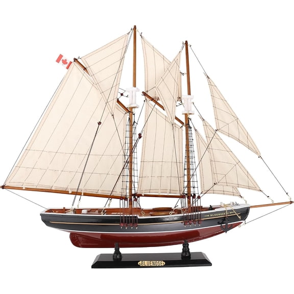 26" Wooden Sailboat Model Sailing Yacht Bluenose Schooner Ship Scale Replica Nautical Decor Display Collection Watercraft (26")