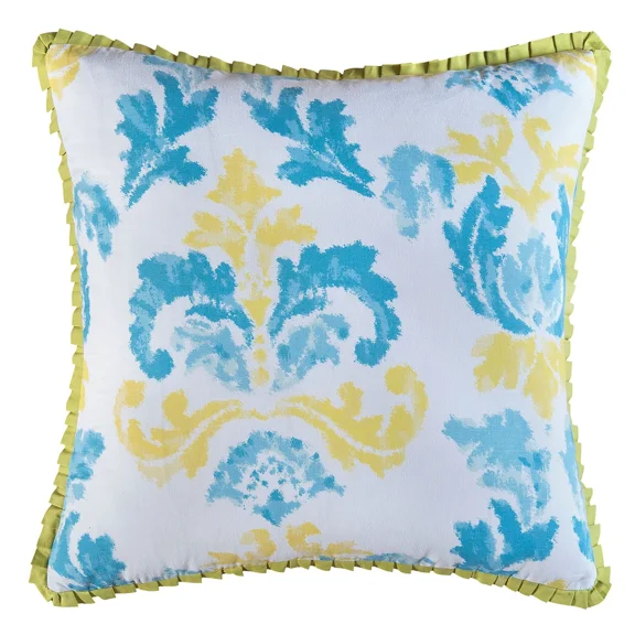 26" X 26" Delilah Blue Yellow Damask Cotton Euro Sham - Machine Washable
