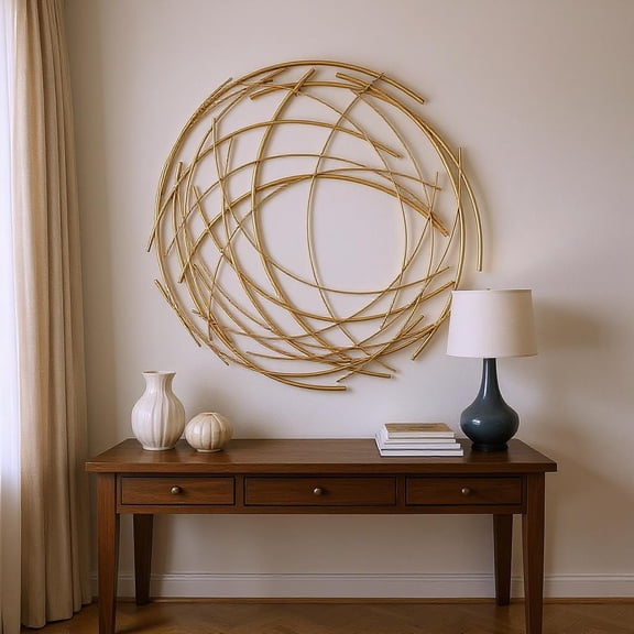 26" X 26" Gold Abstract Metal Circle Hanging Dimensional Sculpture