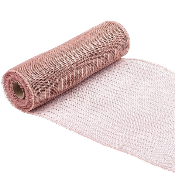 26 Yards 10.23 Inch Light Brown Mesh Ribbon Rolls with Gold Foil Metallic Shining Versatile Wide Flat Netting Fabric Ribbons for Newyear Holiday Home Door Wreath Decoration DIY Craft Supply DIY