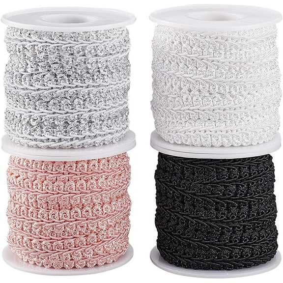 26 Yards 4 Colors Braid Tirm for Sewing 1/2 inch Polyester Basic Fringe Trim Fabric Gimp Braid Trim Ribbon for Uolstery Costume DIY Crafts Jewelry Making Curtain Costume Decor 1set