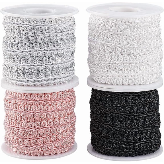 26 Yards 4 Colors Braid Tirm for Sewing 1/2 inch Polyester Basic Fringe Trim Fabric Gimp Braid Trim Ribbon for Upholstery Costume DIY Crafts Jewelry Making Curtain Costume Decor DIY