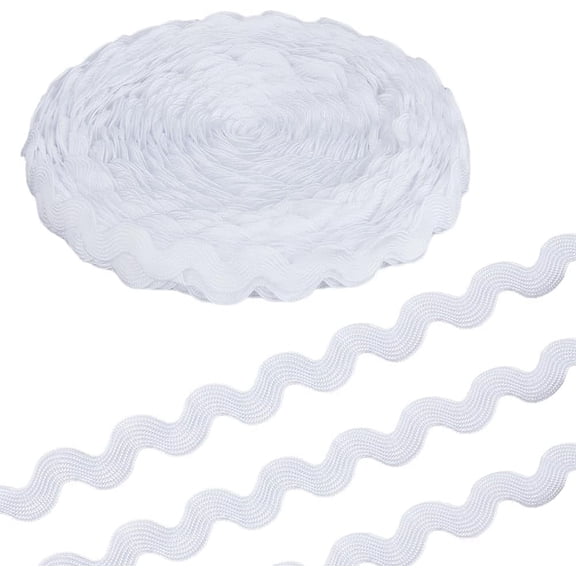 26 Yards Wave Bending Fringe Trim RIC Rac Trim Ribbon Woven Braid Fabric Lace White Flat Sew on Ribbons Curved Edge Ribbon for DIY Clothes Dress Wrapping Home Wedding Party Decoration 1bag