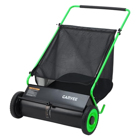 26"ch Push Lawn Sweeper, 7 Cu Ft Leaf Grass Collector with 4 PP Spinning Brushes Steel Frame Adjustable Height Rubber Tires