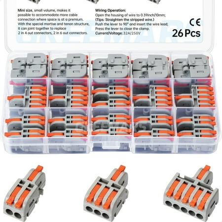 26 count Compact Splicing Connectors Wire Connectors Kit 2, 3 and 5 Circuit Inline Splices 24-12 AWG (Grey)