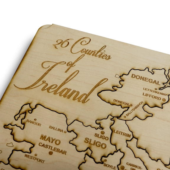 26 counties of Ireland Puzzle Map - Art Kit - Raw Wood 18x12 Inches