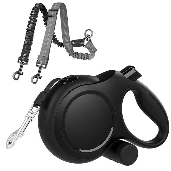 26 ft Retractable Dog Leash - Heavy Duty Retractable Pet Leash with Anti-Slip Grip for Medium to Large Dogs up to 110 lbs (Black（ with Double Dog Leash ）)