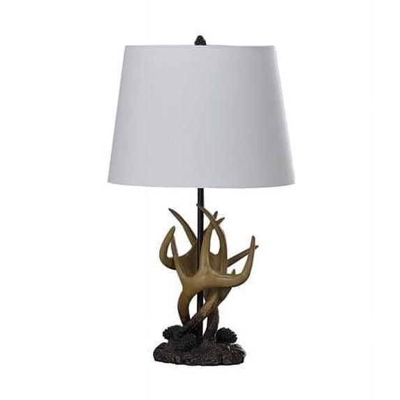 26 in. Antlers Table Lamp with White Shade, Natural & Brown