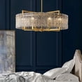 thumbnail image 1 of 26 in. Gold Modern Drum Crystal Chandelier 6-Light Glam Dimmable Pendant Light Kitchen Island with Frosted Glass for Dining Room Chandelier, 1 of 5