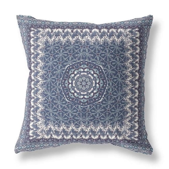 26 in. Holy Floral Indoor & Outdoor Throw Pillow, Indigo & White
