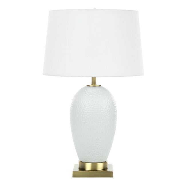 White Ceramic Table Lamp with Gold Base and Ivory Shade