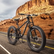 26 in Mens Fat Tire Bike,Shimano 21-Speed,Full Suspension Mountain Bike,Black