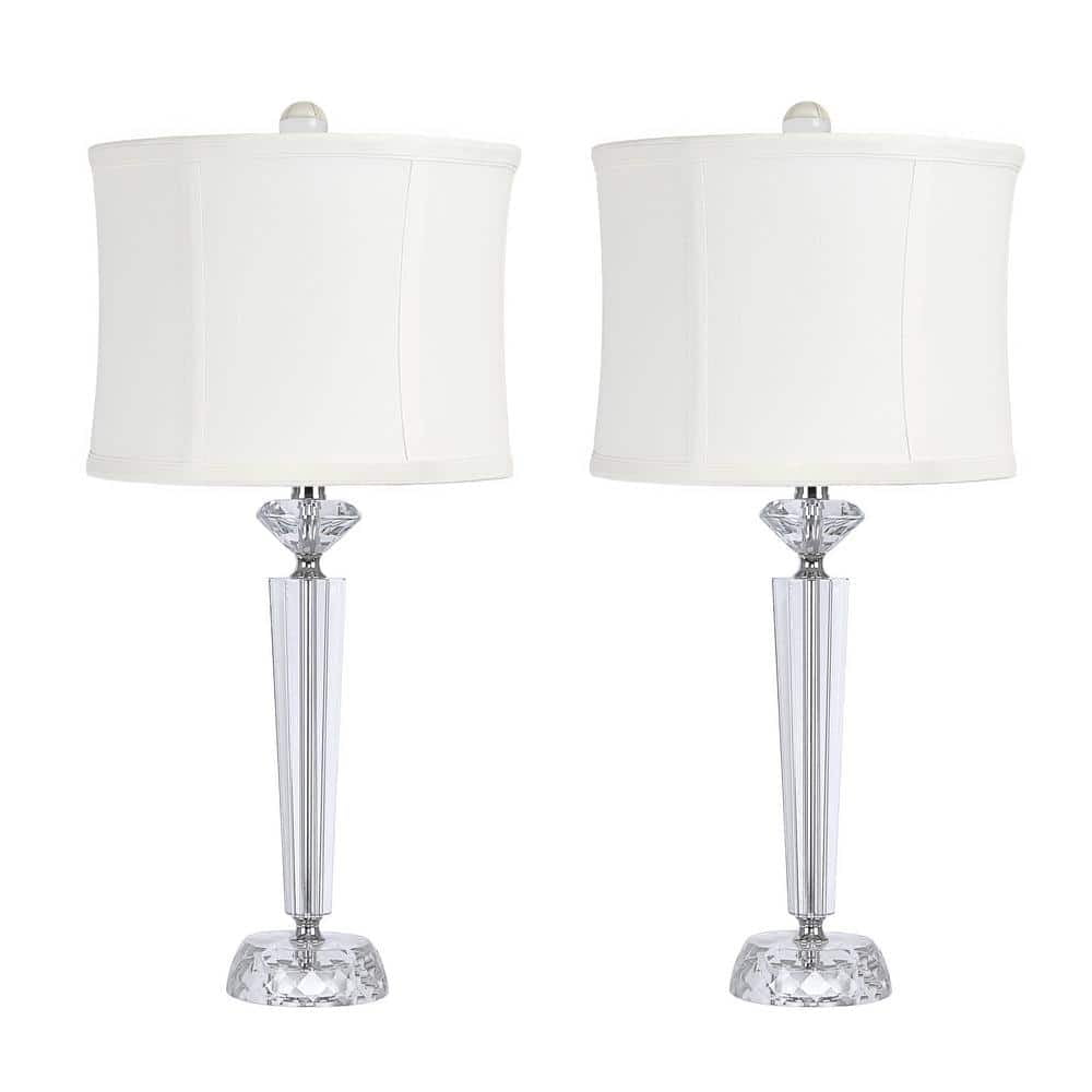 26 in. Off-White Linen Clear Genuine Crystal Table Lamp with Polished ...