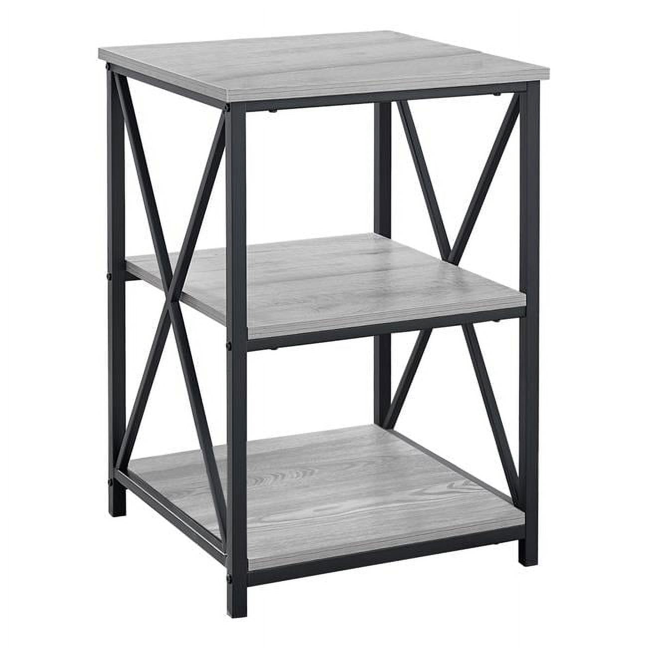 Modern Industrial Black Metal & Grey Wood Square Side Table