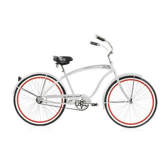 26 in. Rover Mens GX Beach Cruiser Bicycle, White & Red Rim