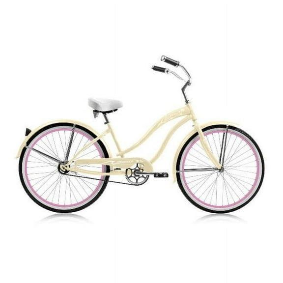 26 in. Rover Womens GX Beach Cruiser Bicycle, Vanilla & Pink Rim