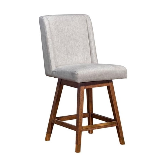 26 in. Solid Wood Swivel Bar Chair with Footrest, Beige & Brown
